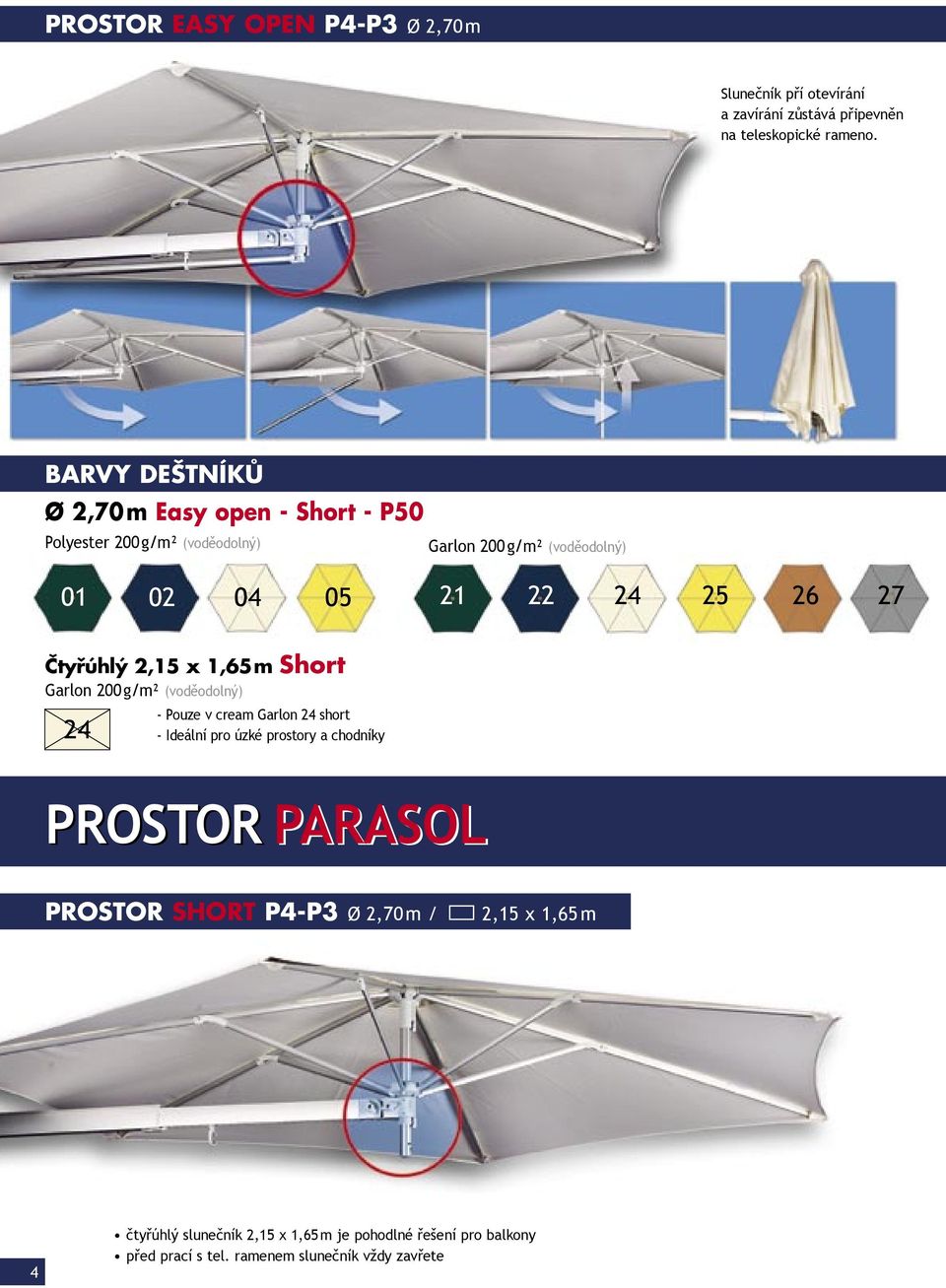 Čtyřúhlý 2,15 x 1,65 m Short Garlon 200 g/m² (voděodolný) - Pouze v cream Garlon 24 short - Ideální pro úzké prostory a chodníky 24 PUSH UP