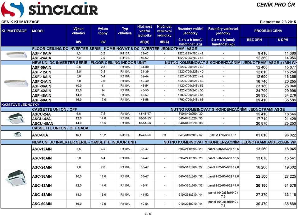 31-39 - 1220x700x225 / 40-12 610 15 258 ASF-18AIN 5,0 5,4 R410A 32-44 - 1220x700x225 / 42-12 690 15 355 ASF-24AIN 7,0 7,6 R410A 40-49 - 1220x700x225 / 43-16 740 20 255 ASF-36AIN 10,0 11 R410A 46-54 -