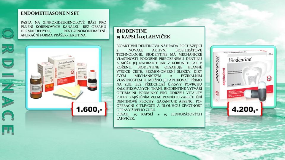 BIODENTINE MÁ MECHANICKÉ VLASTNOSTI PODOBNÉ PŘIROZENÉMU DENTINU A MŮŽE JEJ NAHRADIT JAK V KORUNCE TAK V KOŘENU. BIODENTINE OBSAHUJE HLAVNĚ VYSOCE ČISTÉ, BEZMONOMERNÍ SLOŽKY.