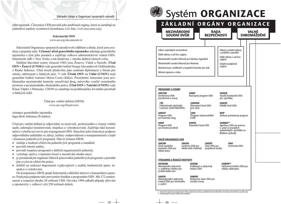 org/documents/st Systém ORGANIZACE ZÁKLADNÍ ORGÁNY ORGANIZACE MEZINÁRODNÍ SOUDNÍ DVÙR RADA BEZPEÈNOSTI VALNÉ SHROMÁŽDÌNÍ Sekretariát Organizace spojených národů tvoří oddělení a úřady, které jsou