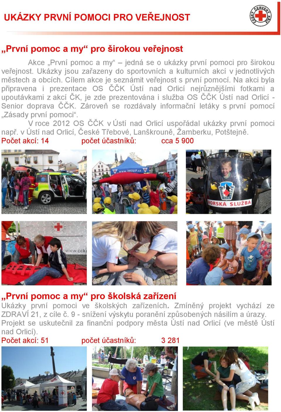 Na akci byla připravena i prezentace OS ČČK Ústí nad Orlicí nejrůznějšími fotkami a upoutávkami z akcí ČK, je zde prezentována i sluţba OS ČČK Ústí nad Orlicí - Senior doprava ČČK.
