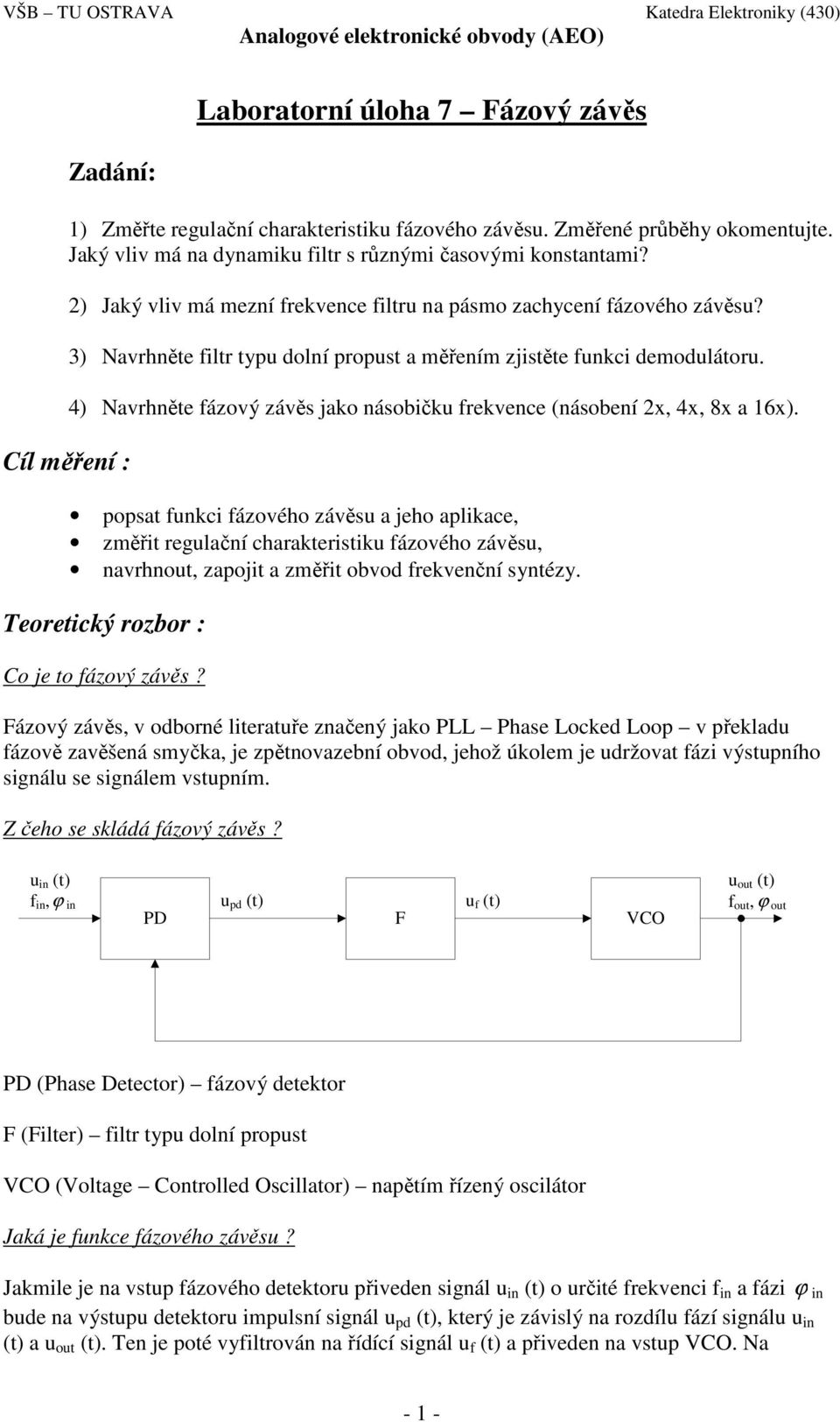 Laboratorní úloha 7 Fázový závěs - PDF Free Download