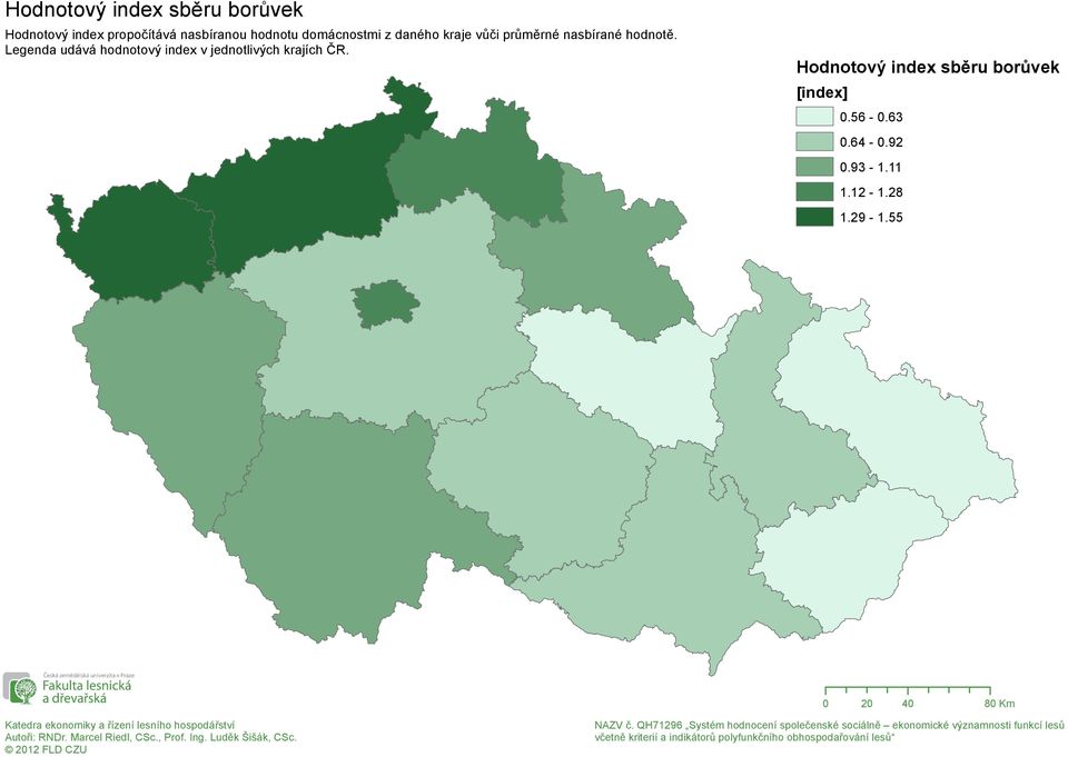 Legenda udává hodnotový index v jednotlivých krajích ČR.