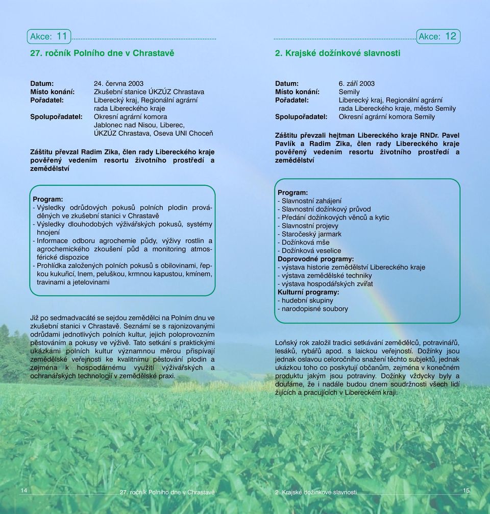 září 2003 Místo konání: Semily, město Semily Spolupořadatel: Okresní agrární komora Semily Záštitu převzali hejtman Libereckého kraje RNDr.