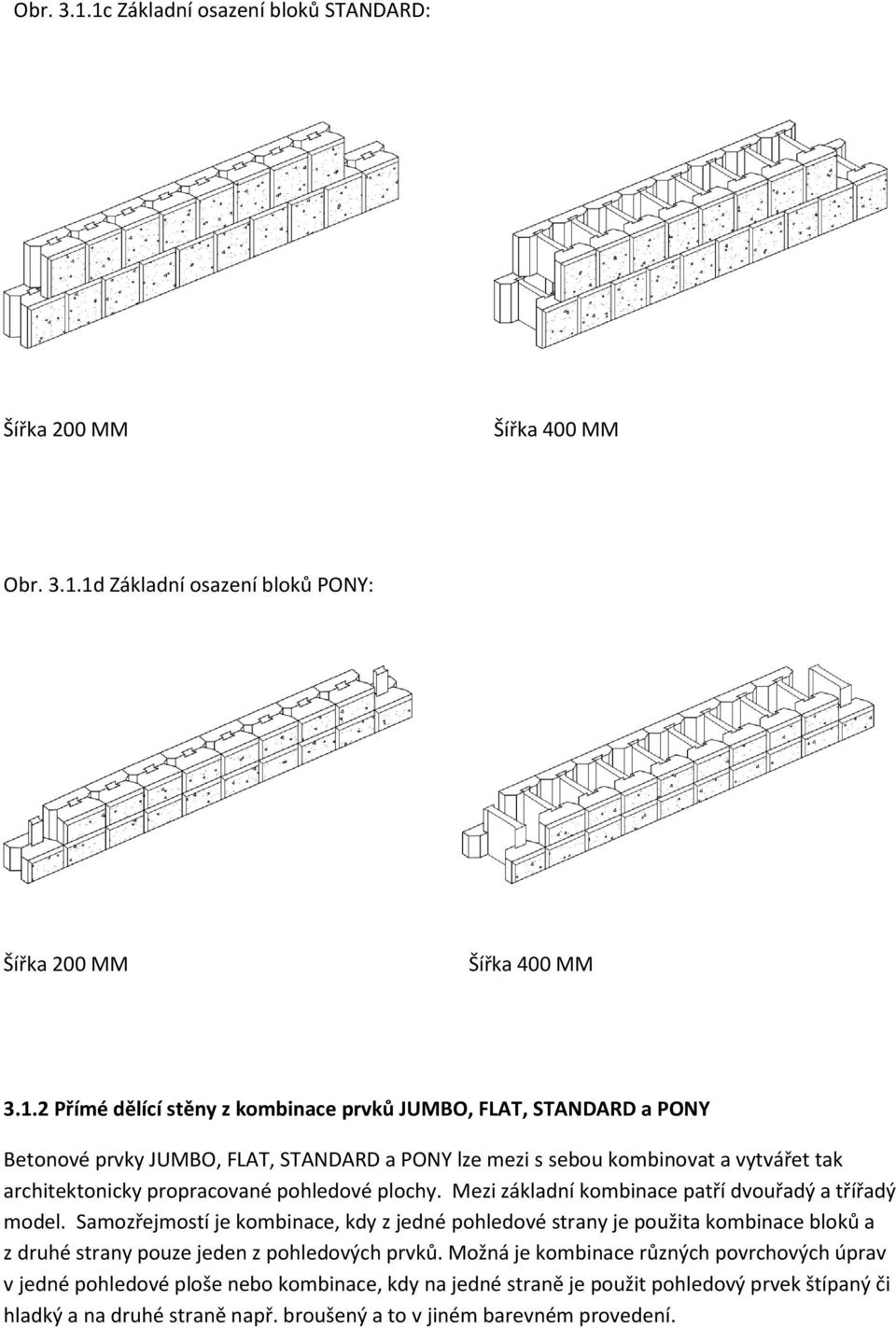 PONY Betonové prvky JUMBO, FLAT, STANDARD a PONY lze mezi s sebou kombinovat a vytvářet tak architektonicky propracované pohledové plochy.