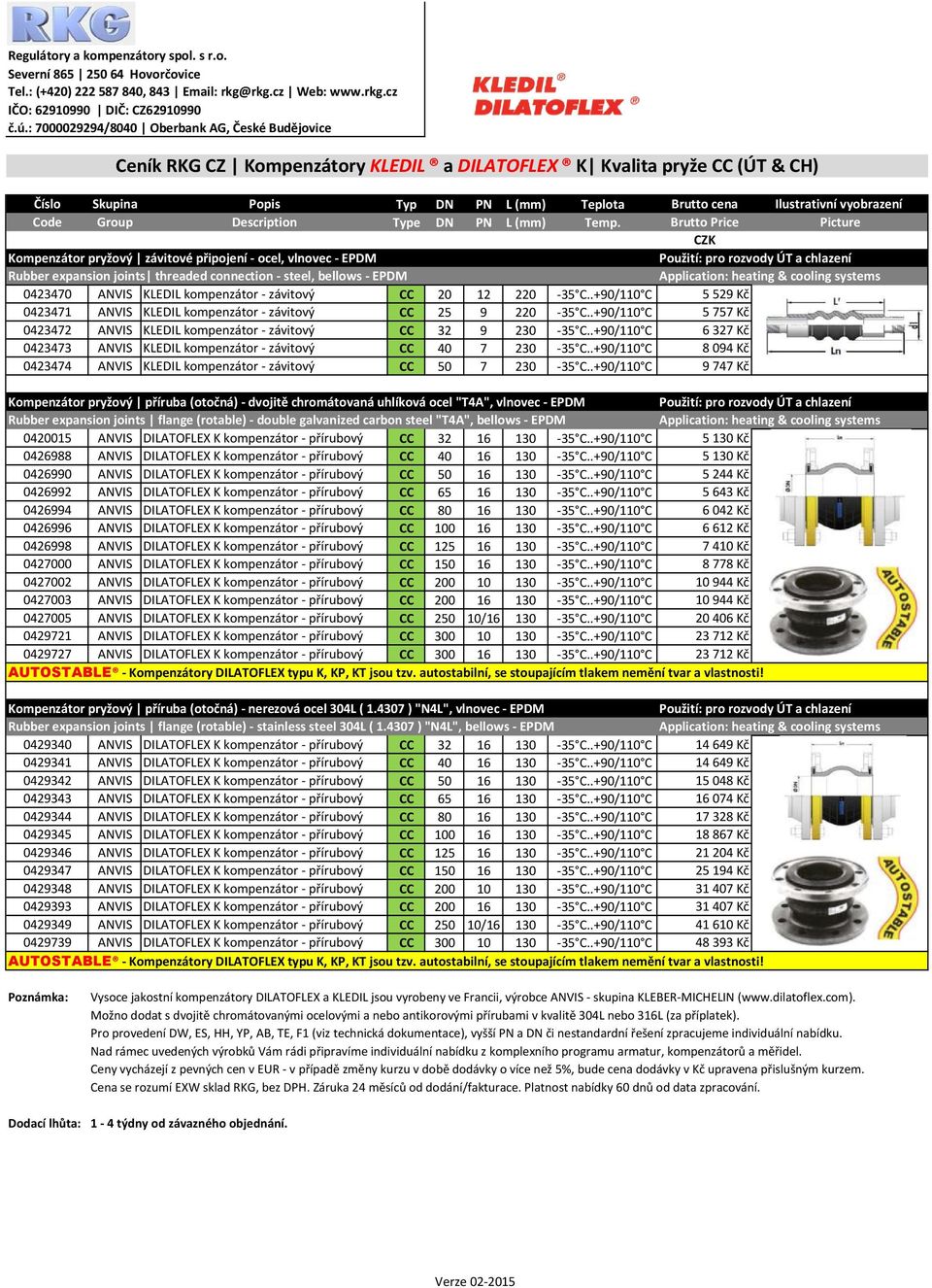 .+90/110 C 5 757 Kč 0423472 ANVIS KLEDIL kompenzátor - závitový CC 32 9 230-35 C..+90/110 C 6 327 Kč 0423473 ANVIS KLEDIL kompenzátor - závitový CC 40 7 230-35 C.