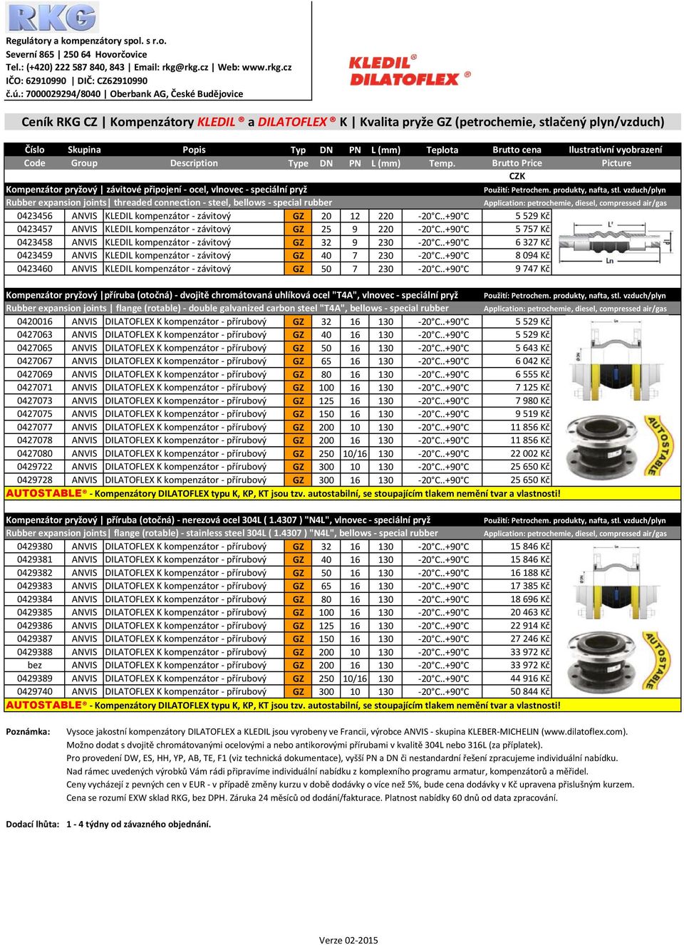 vzduch/plyn Rubber expansion joints threaded connection - steel, bellows - special rubber Application: petrochemie, diesel, compressed air/gas 0423456 ANVIS KLEDIL kompenzátor - závitový GZ 20 12