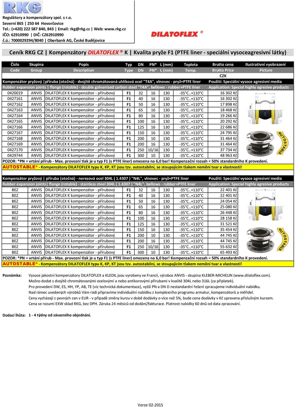 Brutto Price Picture Kompenzátor pryžový příruba (otočná) - dvojitě chromátovaná uhlíková ocel "T4A", vlnovec - pryž+ptfe liner Použití: Speciální vysoce agresivní media Rubber expansion joints