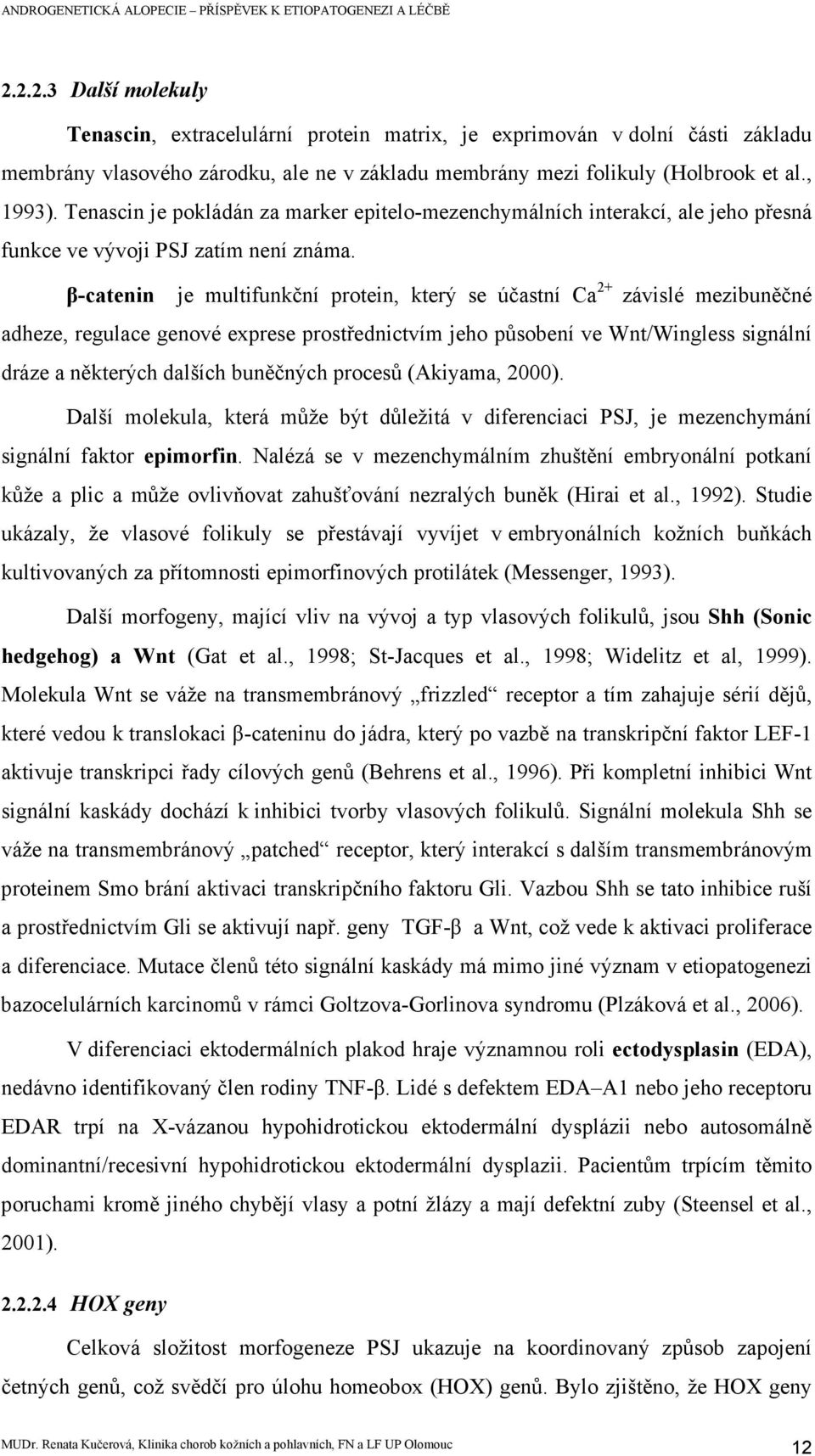 β-catenin je multifunkční protein, který se účastní Ca 2+ závislé mezibuněčné adheze, regulace genové exprese prostřednictvím jeho působení ve Wnt/Wingless signální dráze a některých dalších