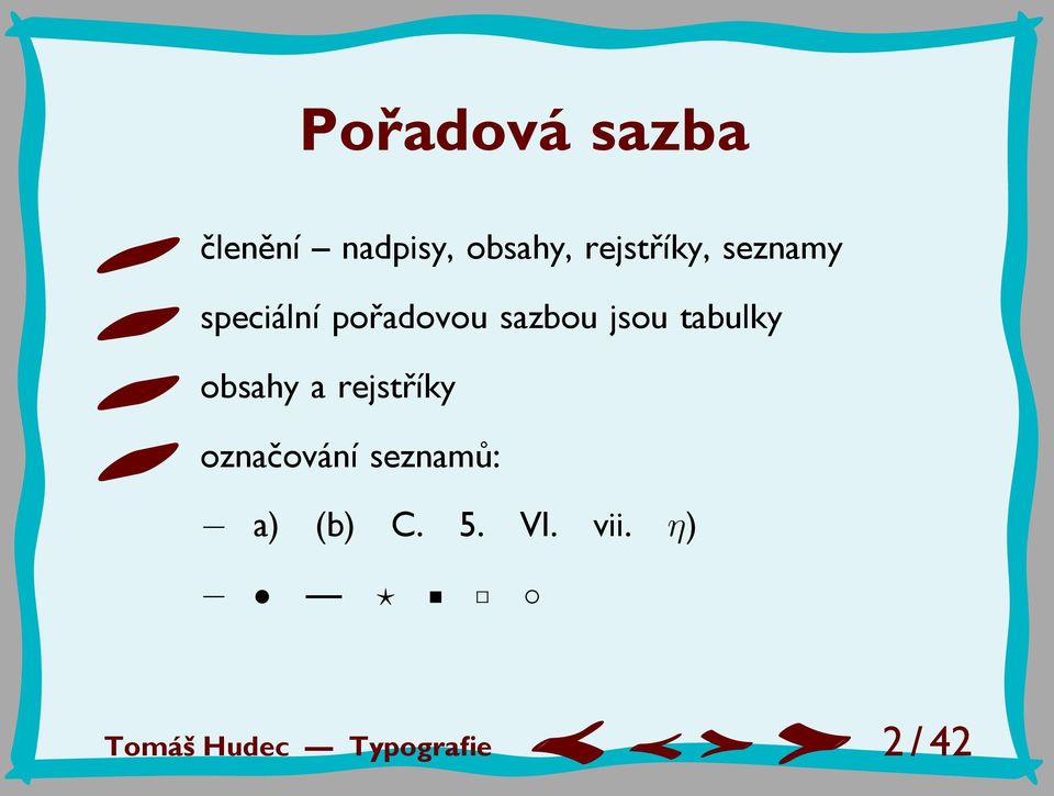 jsou tabulky obsahy a rejstříky označování