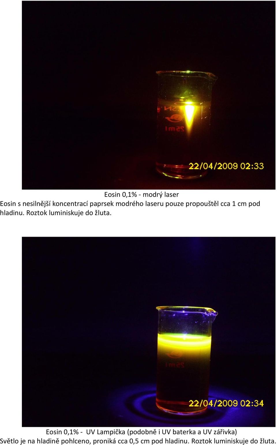 Eosin 0,1% - UV Lampička (podobně i UV baterka a UV zářivka) Světlo je na