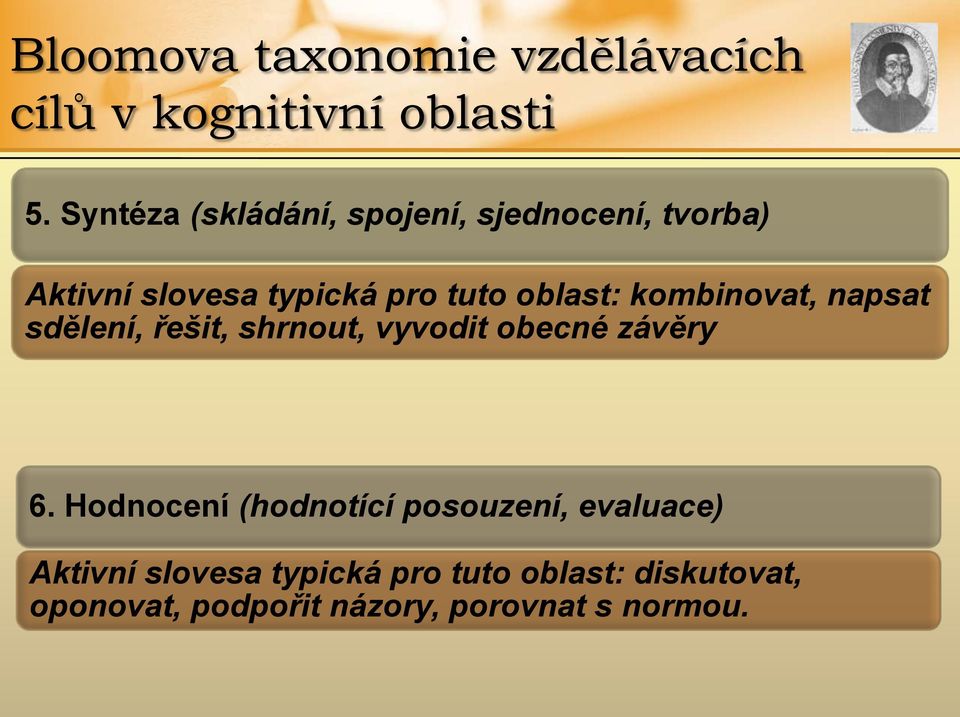 kombinovat, napsat sdělení, řešit, shrnout, vyvodit obecné závěry 6.