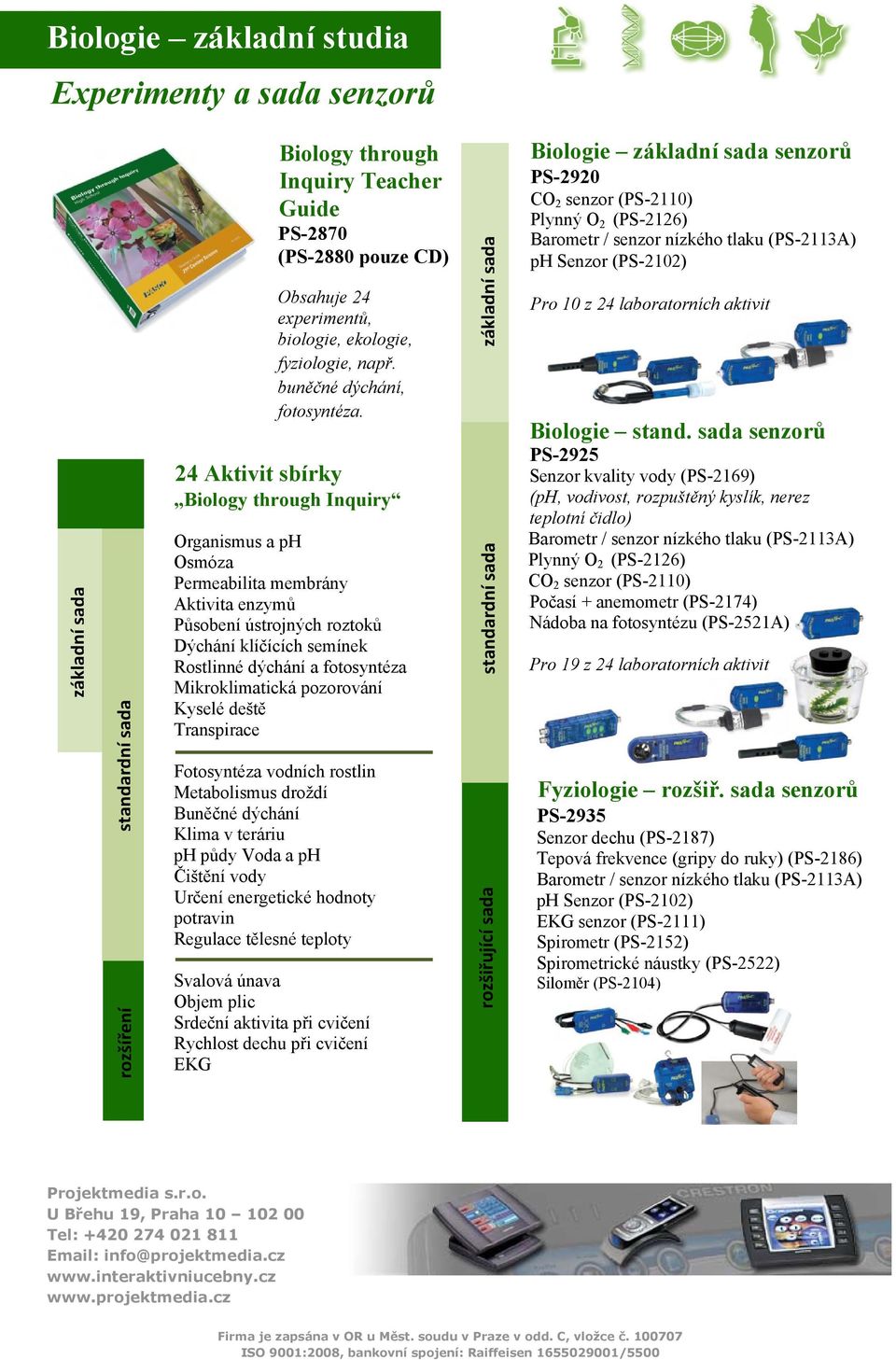 24 Aktivit sbírky Biology through Inquiry Organismus a ph Osmóza Permeabilita membrány Aktivita enzymů Působení ústrojných roztoků Dýchání klíčících semínek Rostlinné dýchání a fotosyntéza