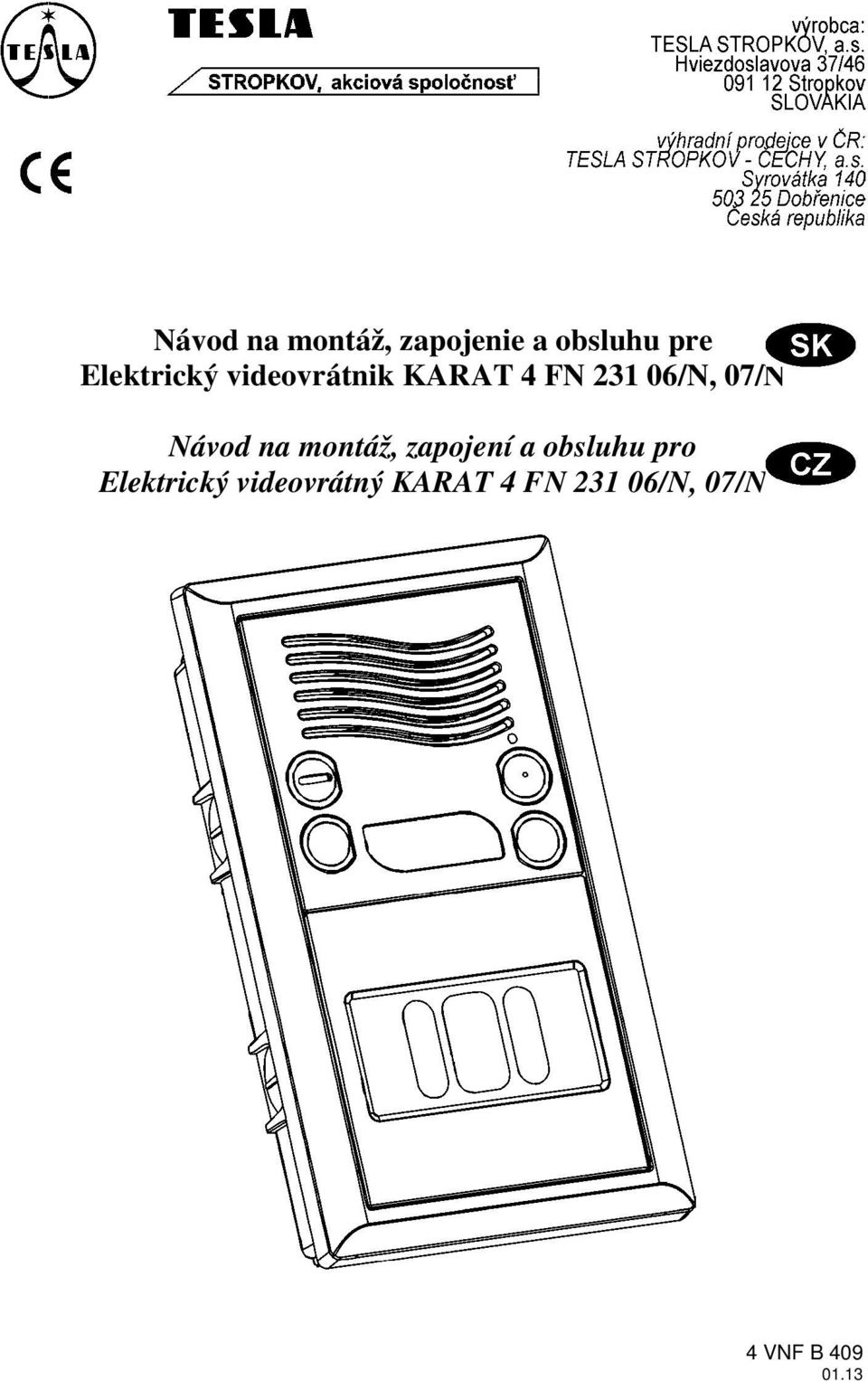 Návod na montáž, zapojení a obsluhu pro