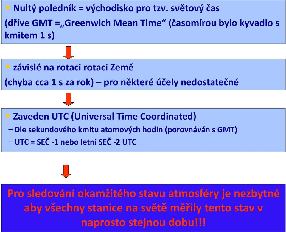 (chyba cca 1 s za rok) pro některé účely nedostatečné Zaveden UTC (Universal Time Coordinated) Dle sekundového