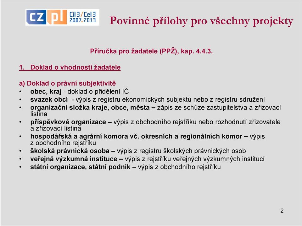 zápis ze schůze zastupitelstva a zřizovací listina příspěvkové organizace výpis z obchodního rejstříku nebo rozhodnutí zřizovatele a zřizovací listina hospodářská a agrární komora vč.
