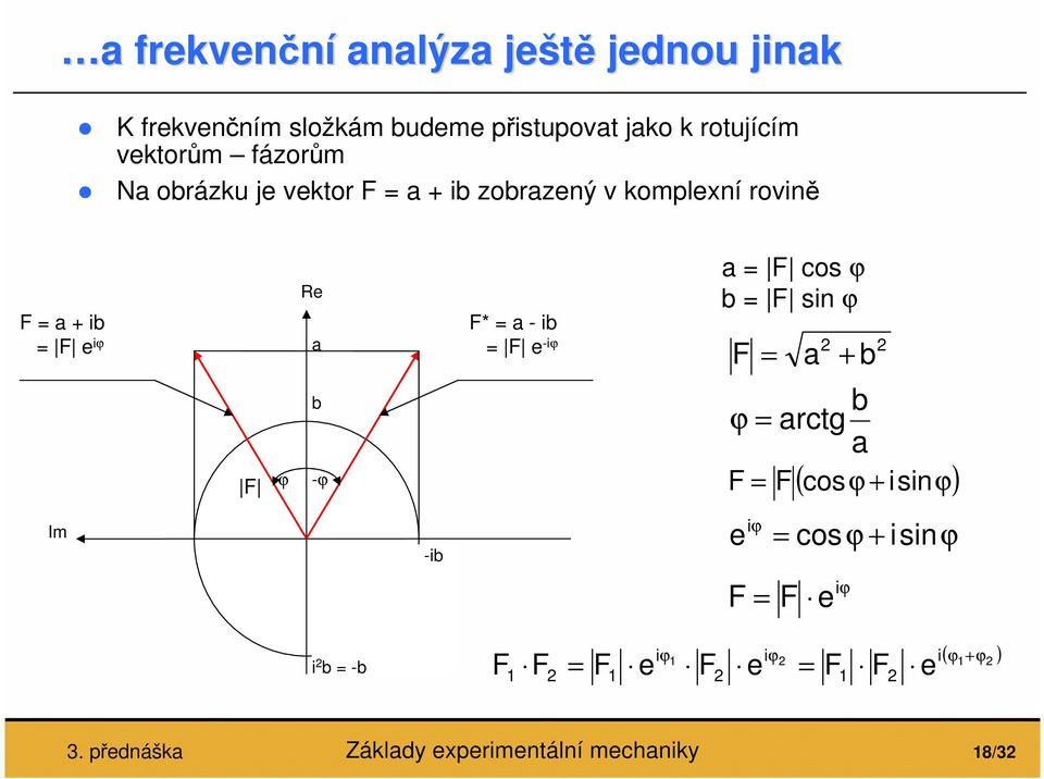 Re a b -ϕ F* = a - ib = F e -iϕ a = F cos ϕ b = F sin ϕ 2 F = a + b b ϕ = arctg a F = F cosϕ + isin