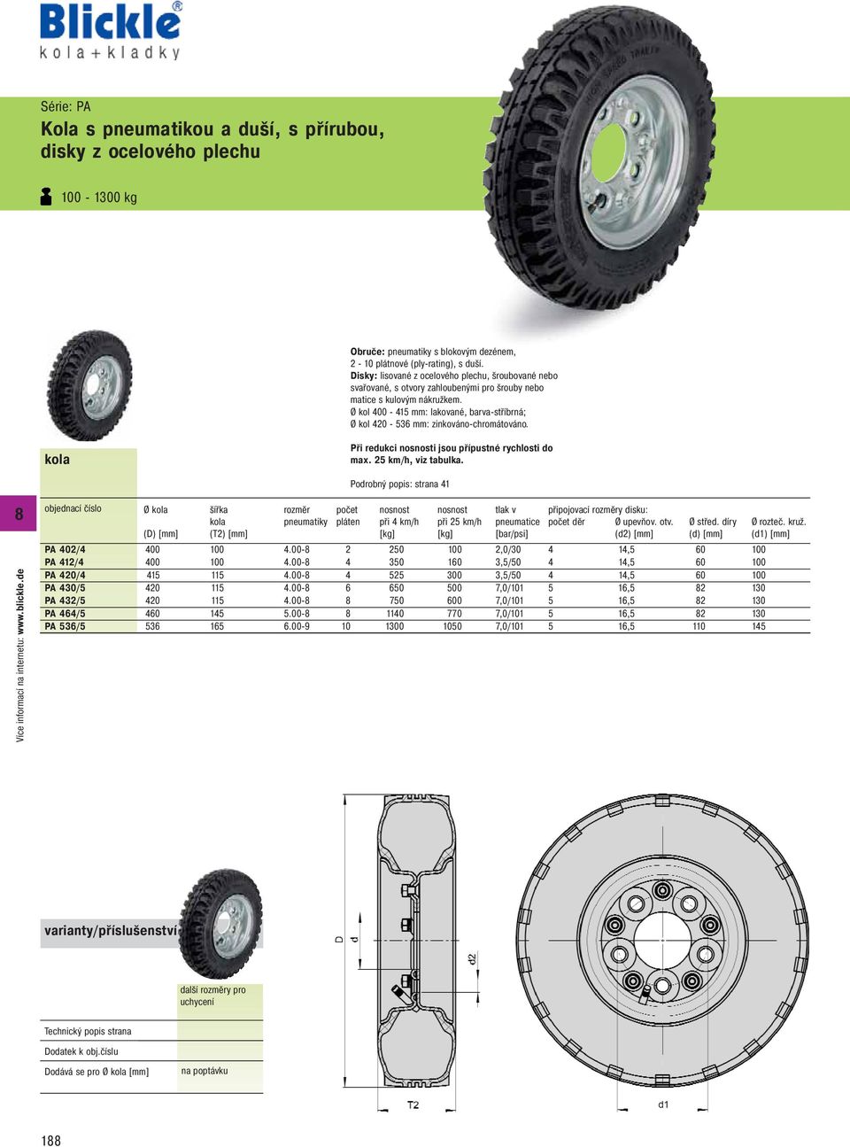 Ø kol 0-415 mm: lakované, barva-stříbrná; Ø kol 420-536 mm: zinkováno-chromátováno. Při redukci i jsou přípustné rychlosti do max. 25 km/h, viz tabulka.