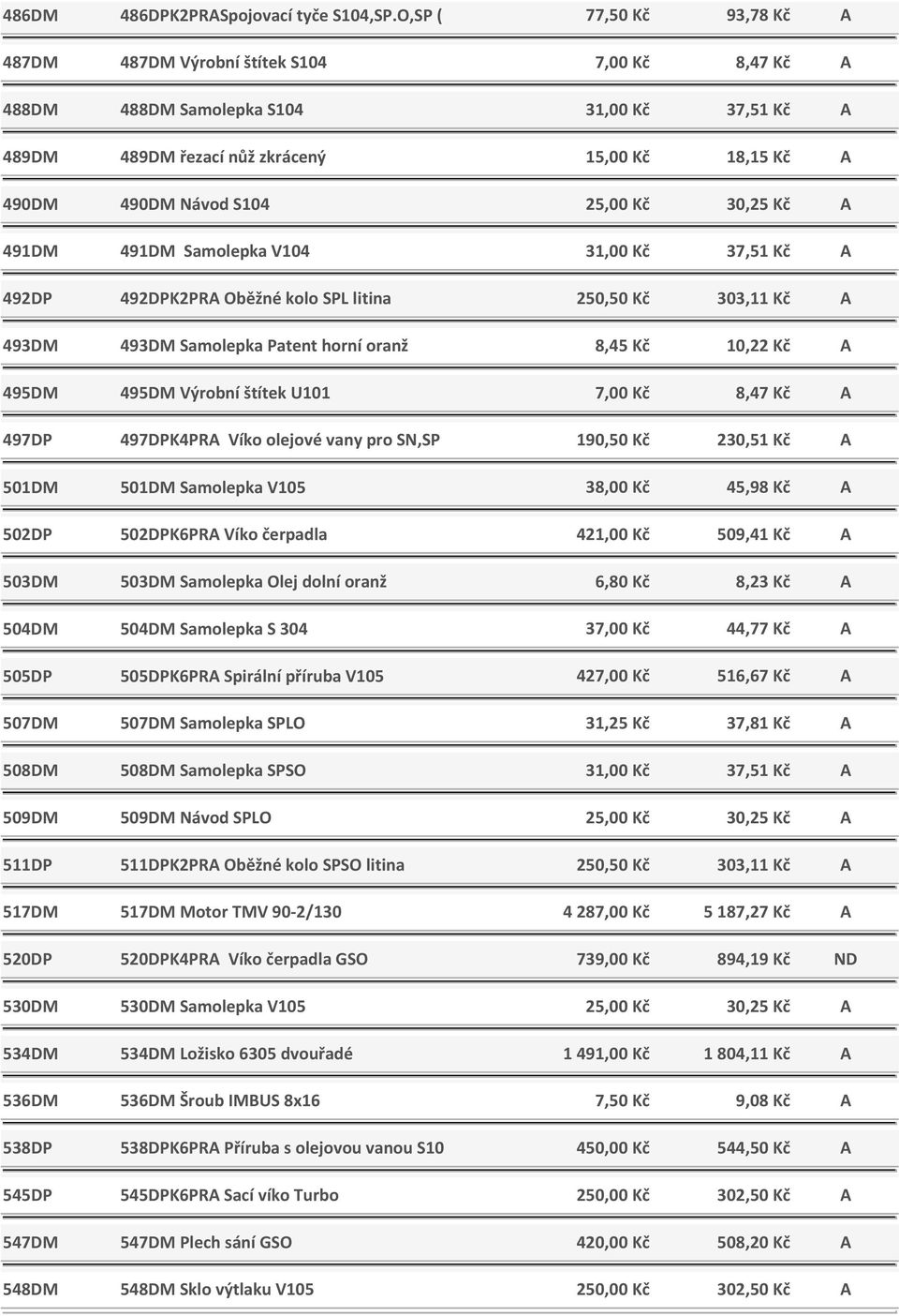 25,00 Kč 30,25 Kč A 491DM 491DM Samolepka V104 31,00 Kč 37,51 Kč A 492DP 492DPK2PRA Oběžné kolo SPL litina 250,50 Kč 303,11 Kč A 493DM 493DM Samolepka Patent horní oranž 8,45 Kč 10,22 Kč A 495DM