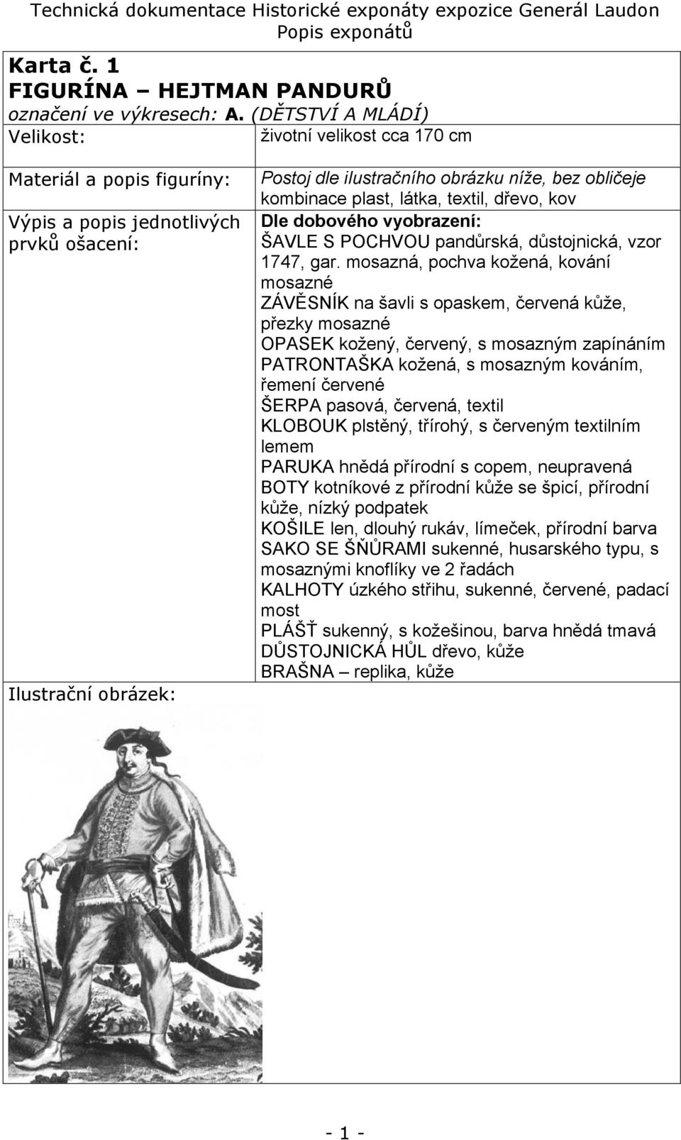 textil, dřevo, kov Dle dobového vyobrazení: ŠAVLE S POCHVOU pandůrská, důstojnická, vzor 1747, gar.