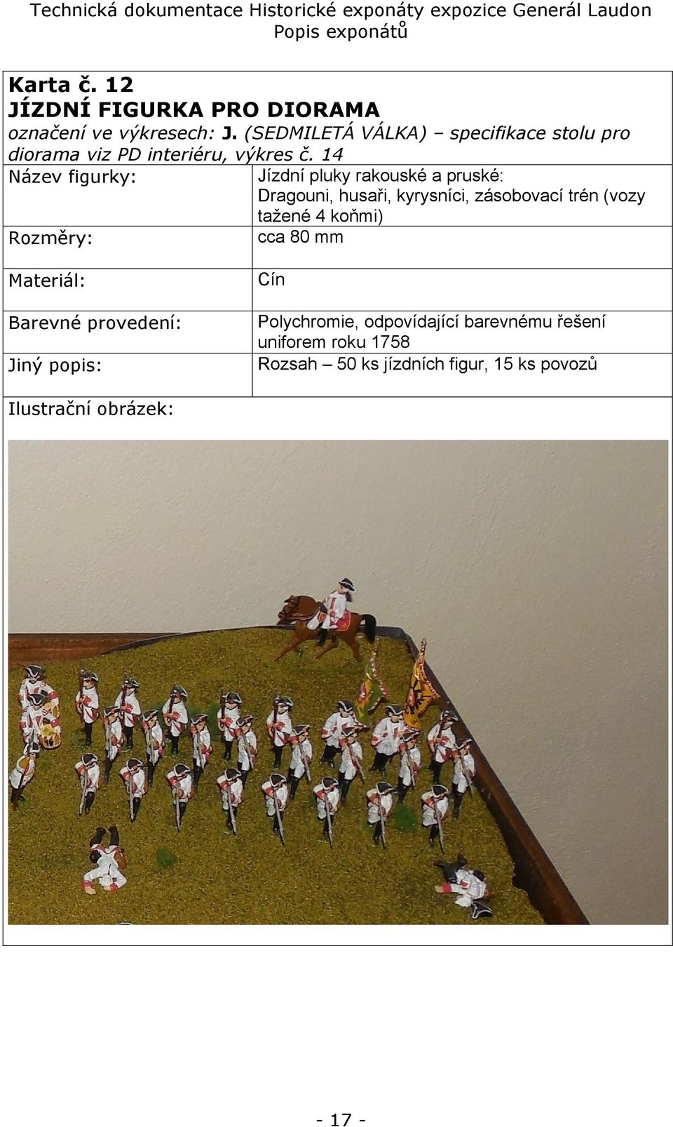 14 Jízdní pluky rakouské a pruské: Název figurky: Dragouni, husaři, kyrysníci, zásobovací trén (vozy tažené