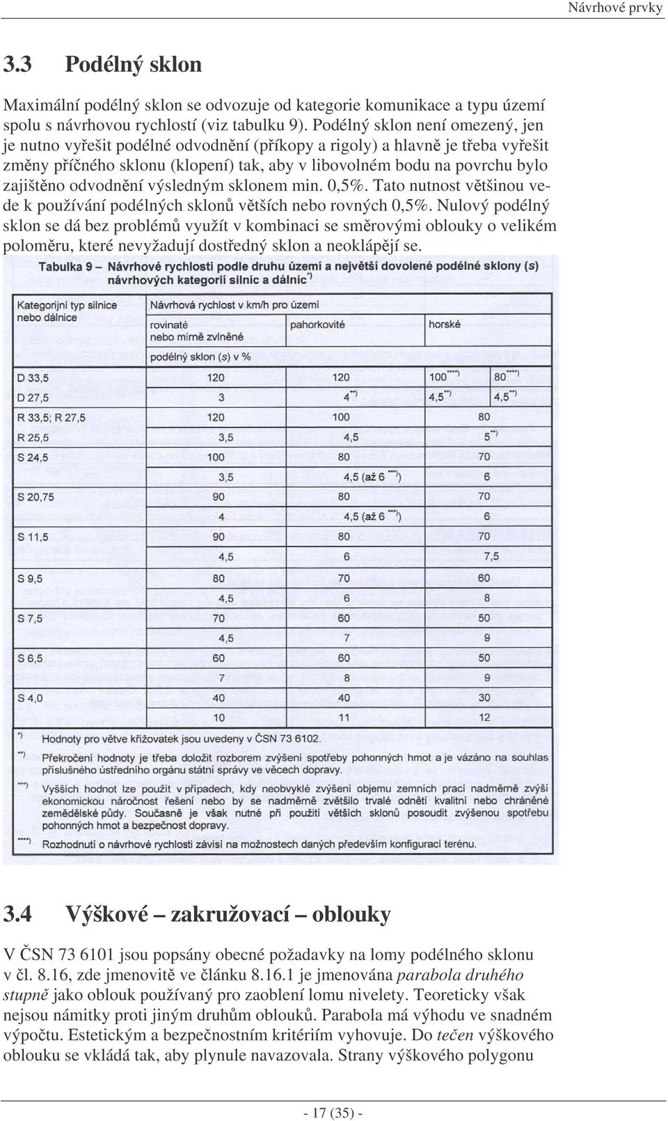 výsledným sklonem min. 0,5%. Tato nutnost vtšinou vede k používání podélných sklon vtších nebo rovných 0,5%.