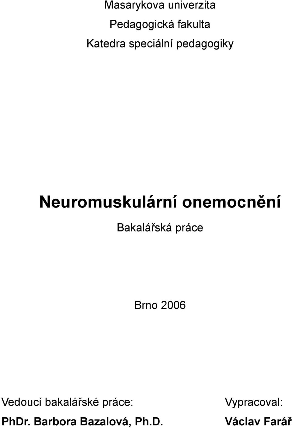 Bakalářská práce Brno 2006 Vedoucí bakalářské