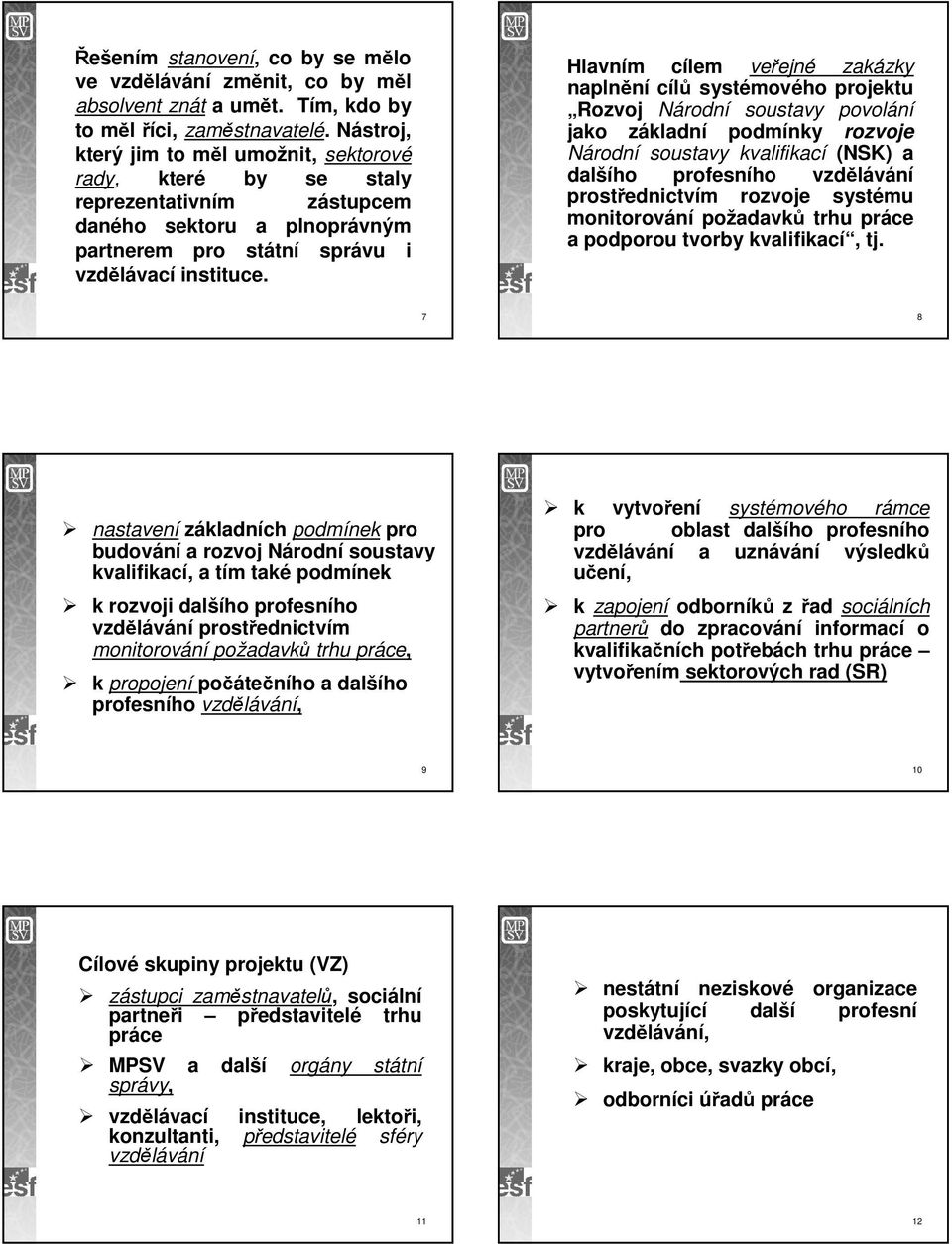 Hlavním cílem veřejné zakázky naplnění cílů systémového projektu Rozvoj Národní soustavy povolání jako základní podmínky rozvoje Národní soustavy kvalifikací (NSK) a dalšího profesního vzdělávání