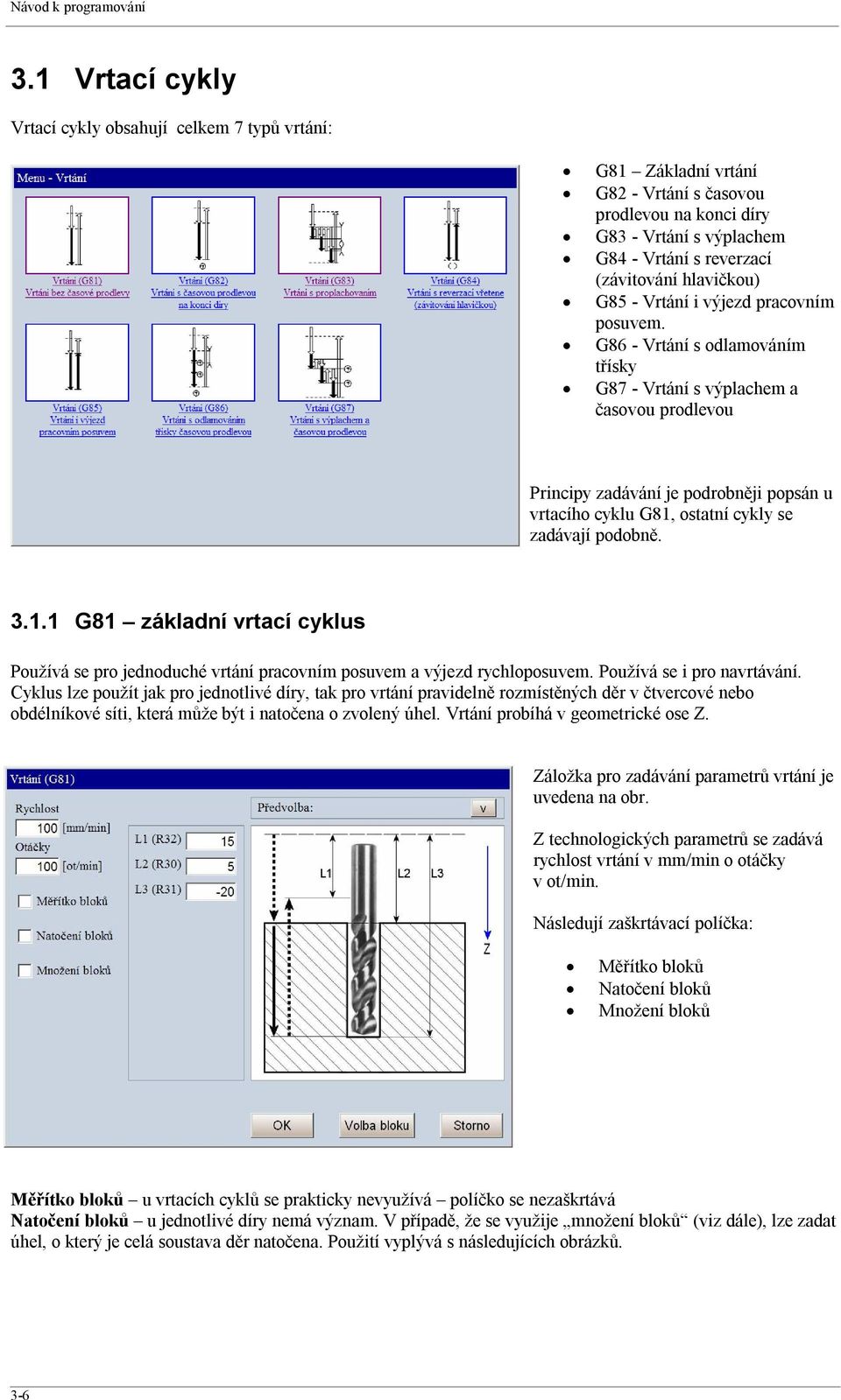 G85 - Vrtání i výjezd pracovním posuvem.