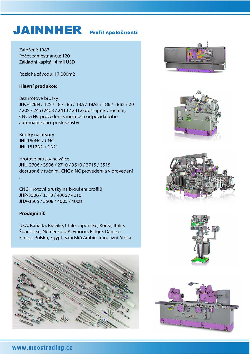 automatického příslušenství Brusky na otvory JHI-150NC / CNC JHI-1512NC / CNC Hrotové brusky na válce JHU-2706 / 3506 / 2710 / 3510 / 2715 / 3515 dostupné v ručním, CNC a NC provedení a v provedení.