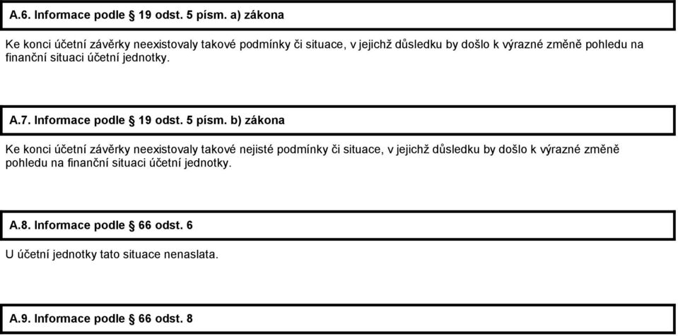 finanční situaci účetní jednotky. A.7. Informace podle 19 odst. 5 písm.