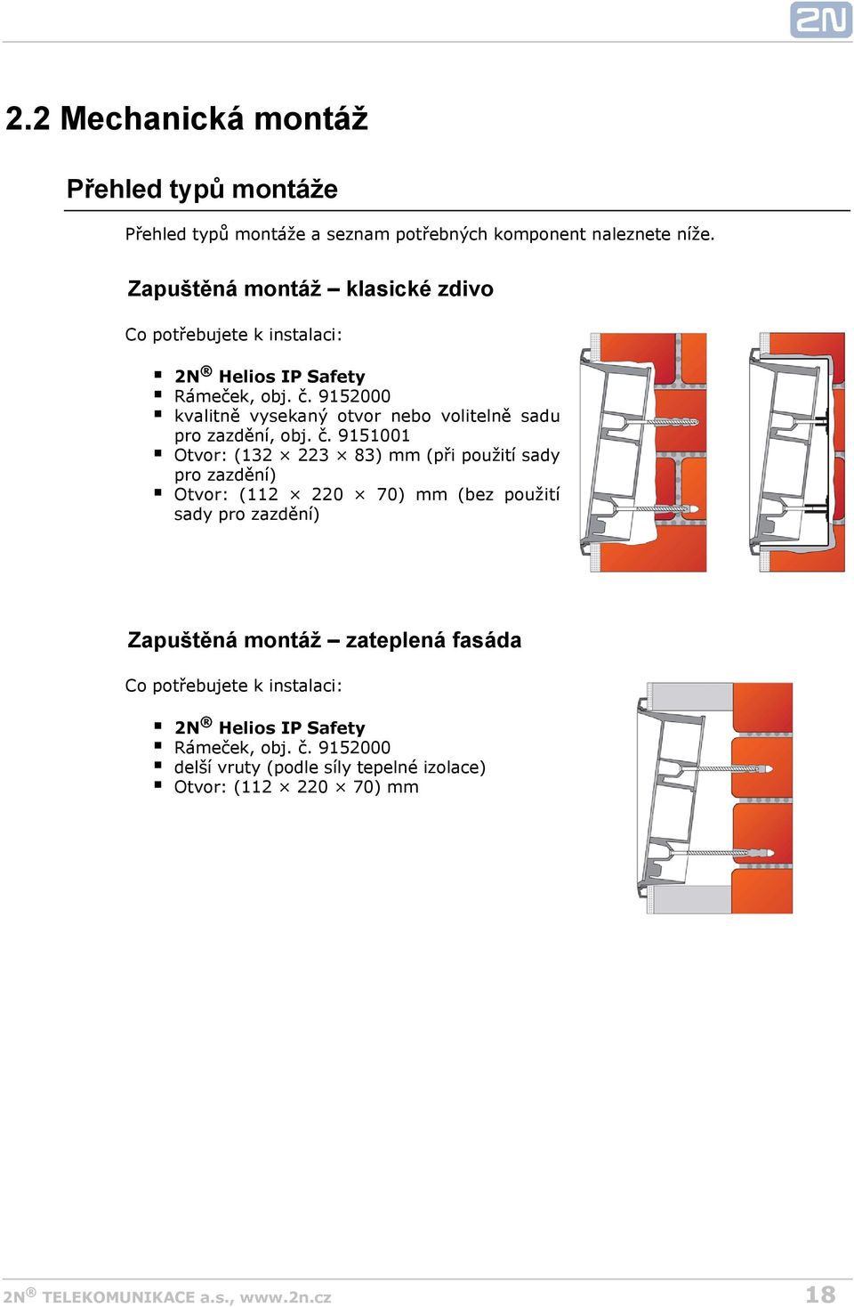 9152000 kvalitně vysekaný otvor nebo volitelně sadu pro zazdění, obj. č.