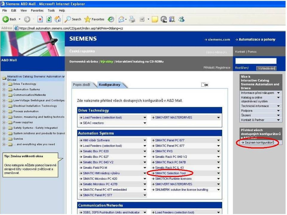 siemens.cz/tia.nadosah Konfigurátory Aktualizované prospekty v CZ web: A&D Mall https://mall.automation.