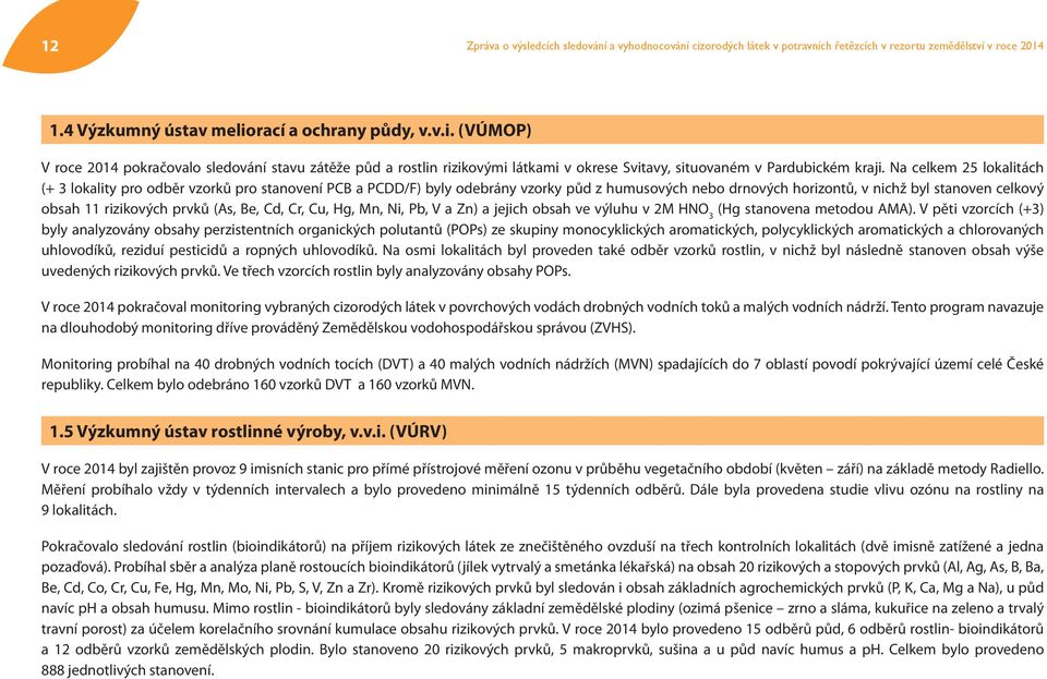 prvků (As, Be, Cd, Cr, Cu, Hg, Mn, Ni, Pb, V a Zn) a jejich obsah ve výluhu v 2M HNO 3 (Hg stanovena metodou AMA).