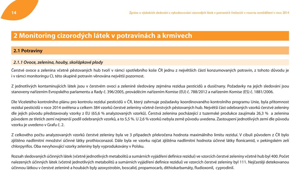 rámci monitoringu CL této skupině potravin věnována největší pozornost. Z jednotlivých kontaminujících látek jsou v čerstvém ovoci a zelenině sledovány zejména rezidua pesticidů a dusičnany.