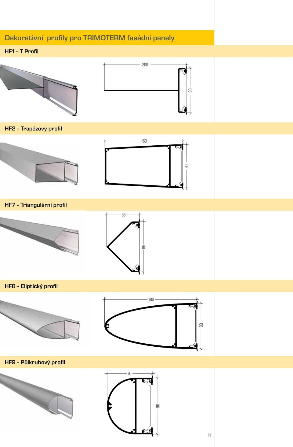 HF7 - Triangulární profil 56 85 90 HF8 -