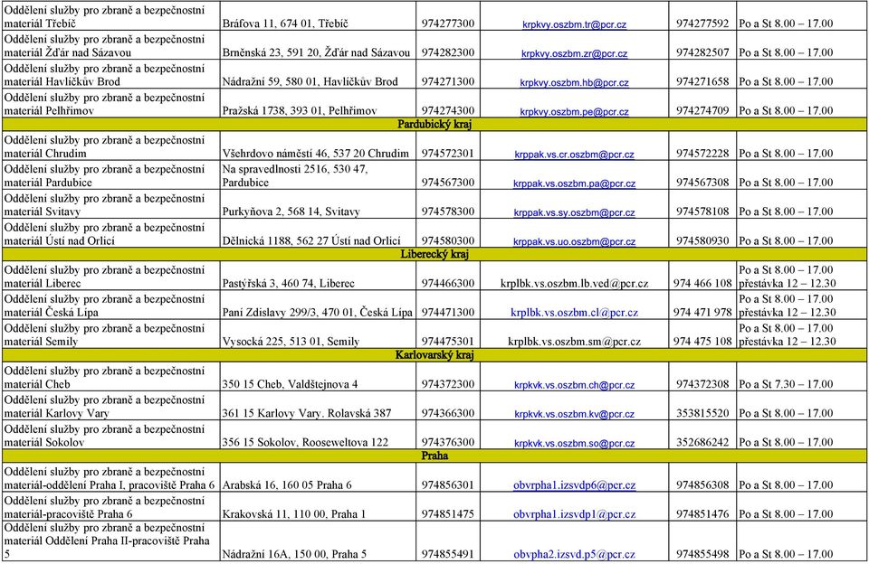 cz 974274709 Pardubický kraj materiál Chrudim Všehrdovo náměstí 46, 537 20 Chrudim 974572301 krppak.vs.cr.oszbm@pcr.