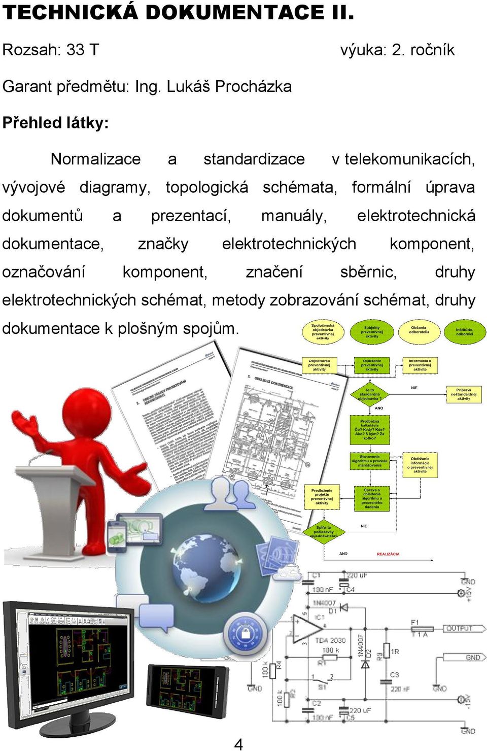 formální úprava dokumentů a prezentací, manuály, elektrotechnická dokumentace, značky elektrotechnických