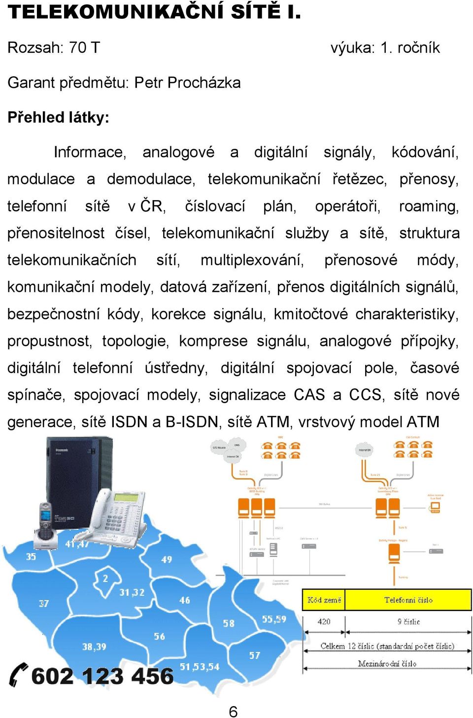 operátoři, roaming, přenositelnost čísel, telekomunikační služby a sítě, struktura telekomunikačních sítí, multiplexování, přenosové módy, komunikační modely, datová zařízení, přenos