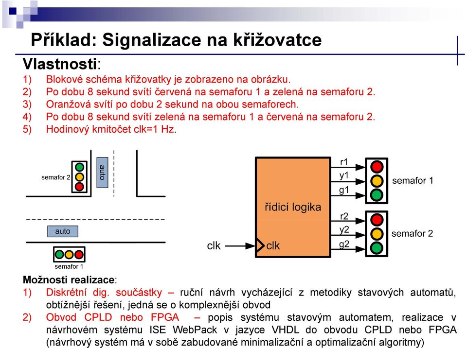 semafor 2 aut o auto semafor 1 Možnosti realizace: 1) Diskrétní dig.