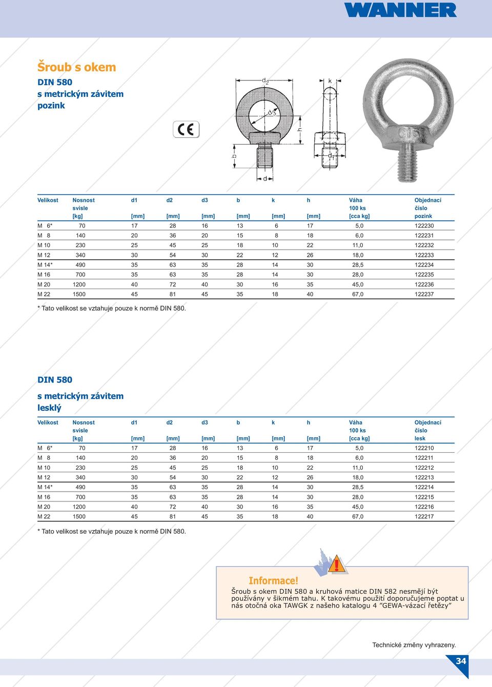 M 20 1200 40 72 40 30 16 35 45,0 122236 M 22 1500 45 81 45 35 18 40 67,0 122237 * Tato velikost se vztahuje pouze k normě DIN 580.
