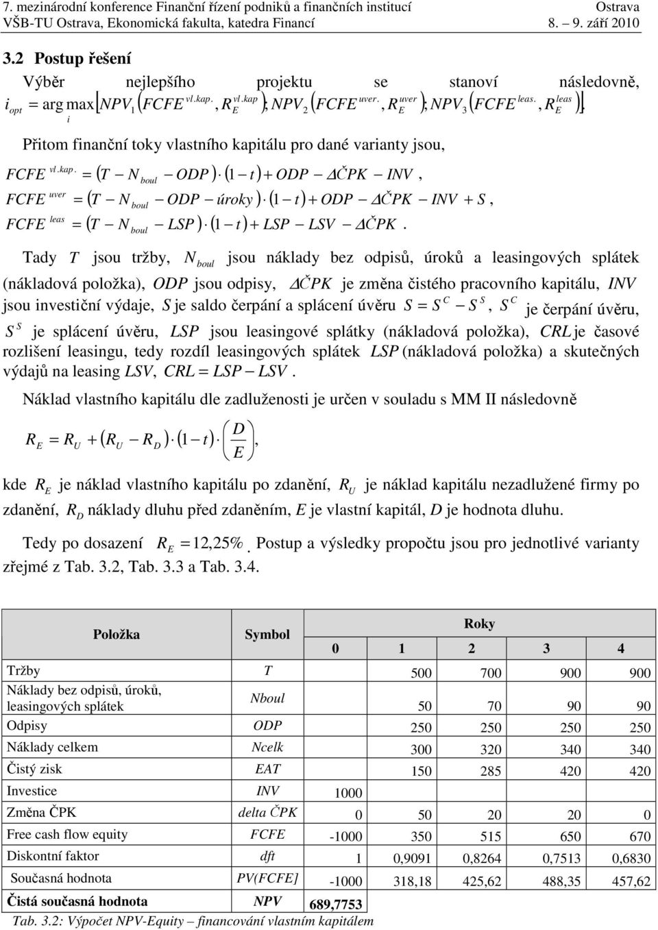 Přtom fnanční toky vlastního kaptálu pro dané varanty jsou FF FF FF ODP ) ( t) ODP ČPK INV ODP úroky ) ( t) ODP ČPK INV LP ) ( t) LP LV ČPK = vl. kap. = =.