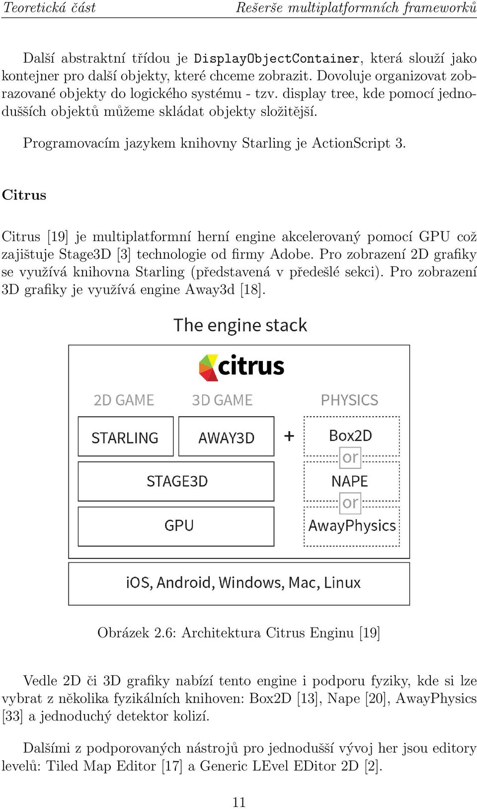 Programovacím jazykem knihovny Starling je ActionScript 3. Citrus Citrus [19] je multiplatformní herní engine akcelerovaný pomocí GPU což zajištuje Stage3D [3] technologie od firmy Adobe.