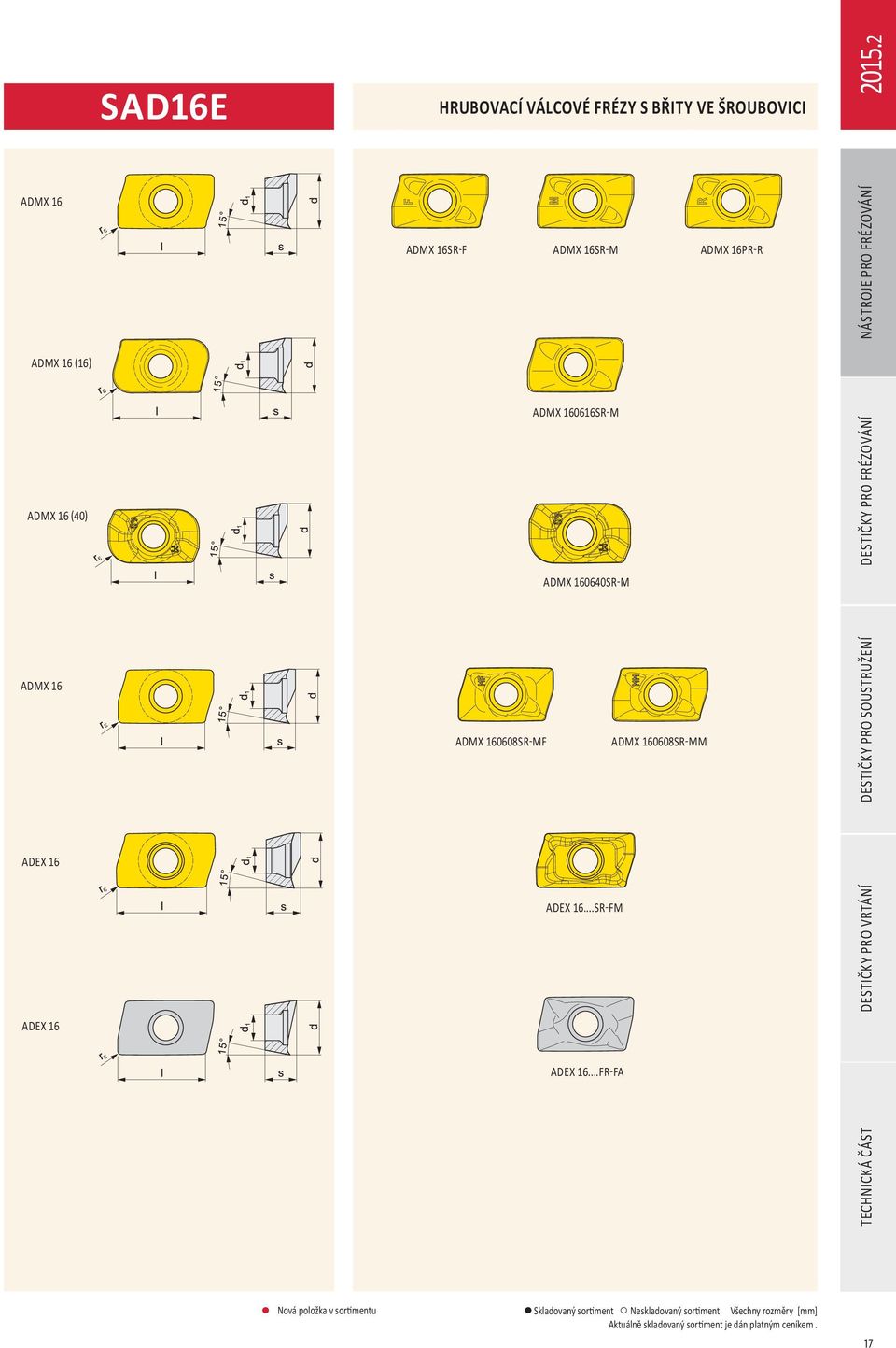 160640SRM DESTČKY PRO FRÉZOVÁNÍ ADMX 16 ADMX 160608SRMF ADMX 160608SRMM DESTČKY PRO SOUSTRUŽENÍ