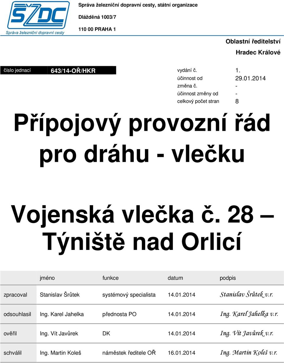 28 Týniště nad Orlicí jméno funkce datum podpis zpracoval Stanislav Šrůtek systémový specialista 14.01.2014 Stanislav Šrůtek v.r. odsouhlasil Ing.