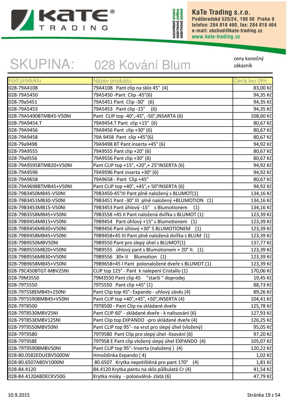SKUPINA: 028 Kování Blum. ceny konečný zákazník - PDF Stažení zdarma