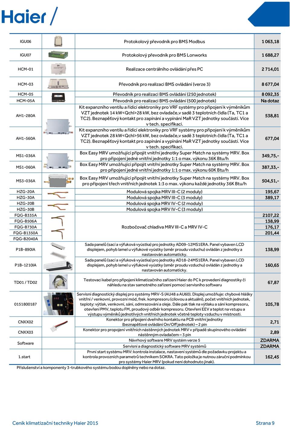 řídící elektroniky pro VRF systémy pro připojení k výměníkům VZT jednotek 14 kw<qchl>28 kw, bez ovladače,v sadě 3 teplotních čidla (Ta, TC1 a TC2).