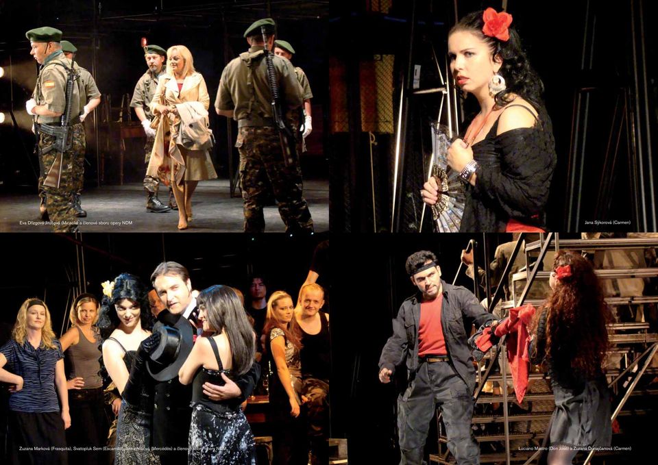 Sem (Escamillo), Anna Nitrová (Mercédès) a členové sboru