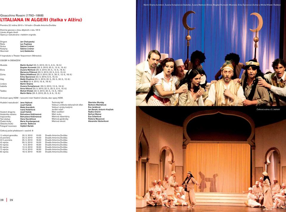 Dirigent Sbormistr Jan Chalupecký Lev Pugliese Sabine Lindner Sabine Lindner Jurij Galatenko V koprodukci s Theater Vorpommern (Německo). Mustafa Martin Gurbaľ (20. 5. 2010, 22. 5., 9. 6.