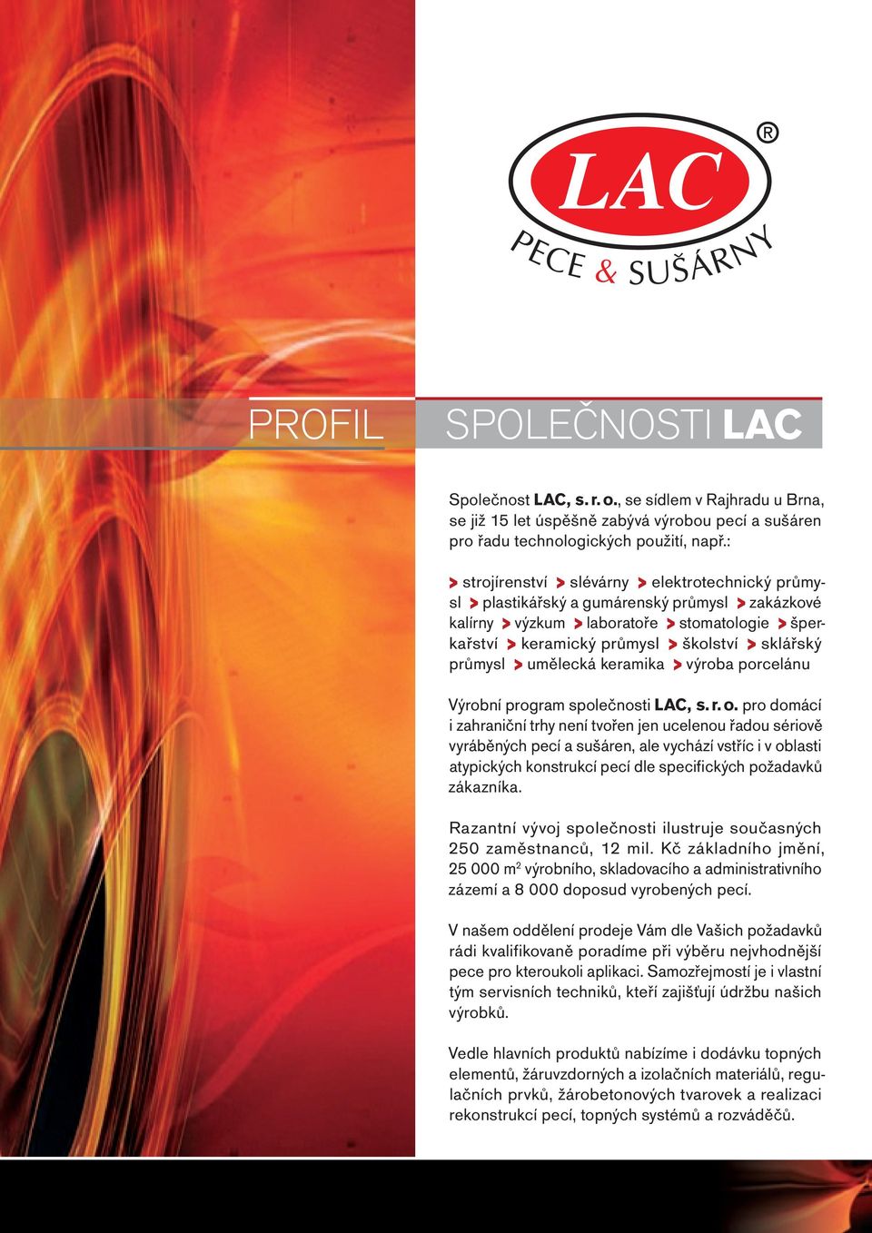 sklářský průmysl > umělecká keramika > výroba porcelánu Výrobní program společnosti LAC, s. r. o.